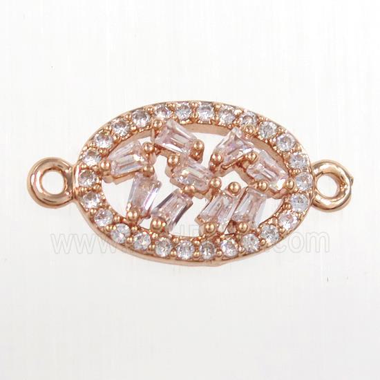 copper oval connector paved zircon, rose gold