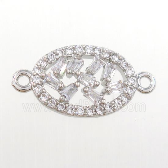copper oval connector paved zircon, platinum plated