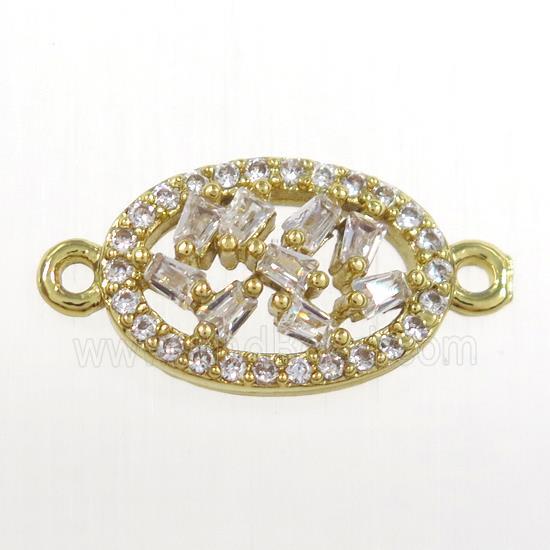 copper oval connector paved zircon, gold plated