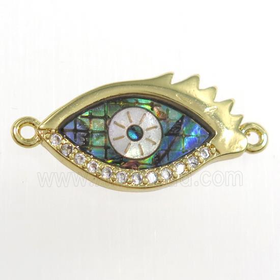 copper eye connector paved zircon with abalone, gold plated