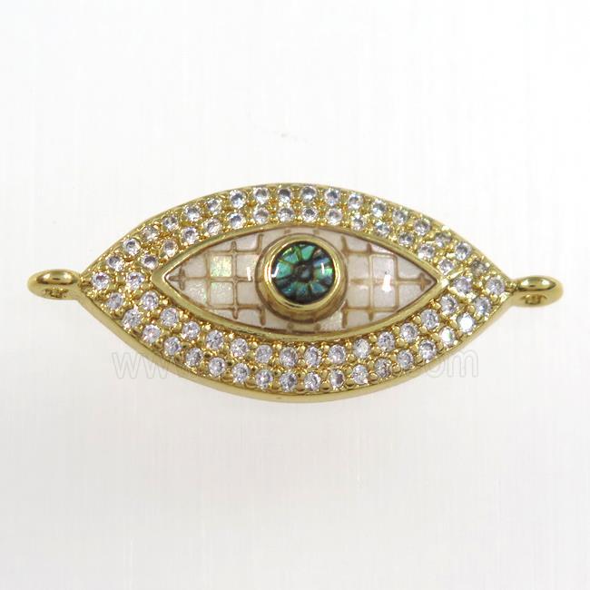 copper eye connector paved zircon with abalone, gold plated