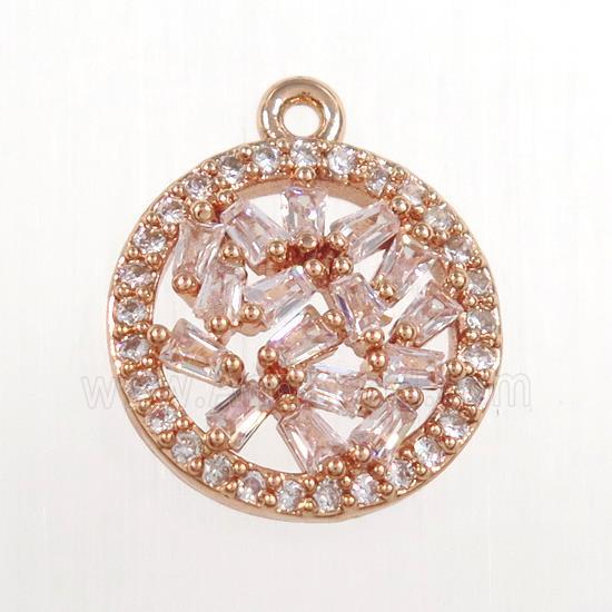 copper circle pendant paved zircon, rose gold