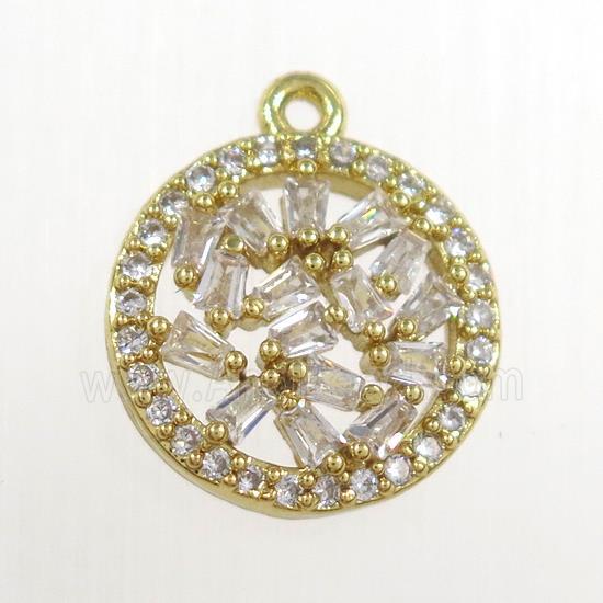 copper circle pendant paved zircon, gold plated