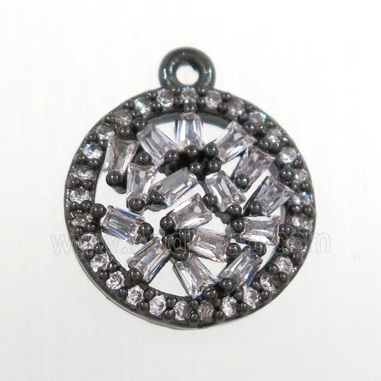 copper circle pendant paved zircon, black plated