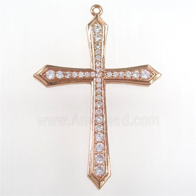 copper cross pendant paved zircon, rose gold