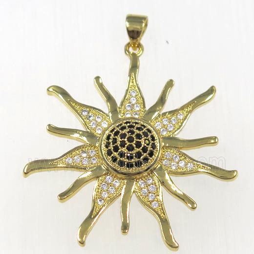 copper sunflower pendants paved zircon, gold plated