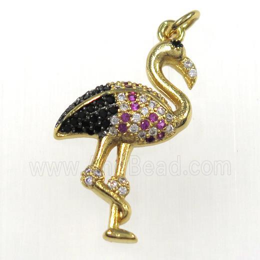 copper crane pendants paved zircon, gold plated
