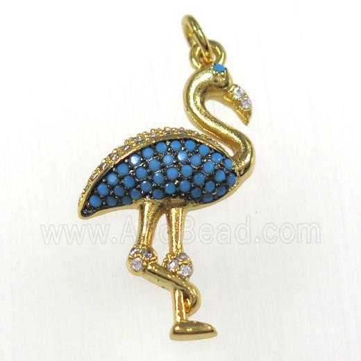 copper crane pendants paved zircon, gold plated