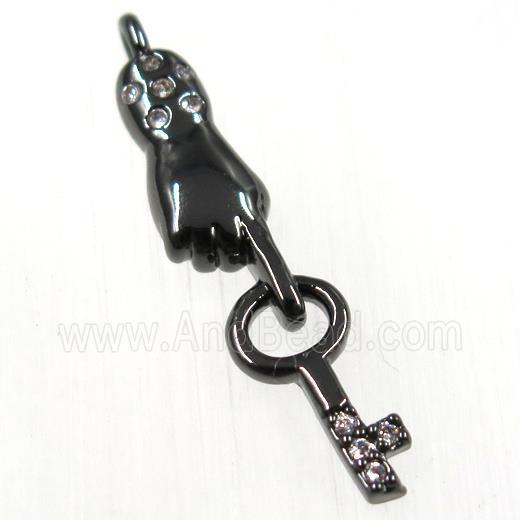 copper handkey pendants paved zircon, black plated