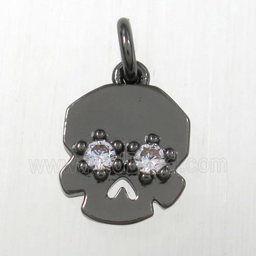 copper skull pendants paved zircon, black plated