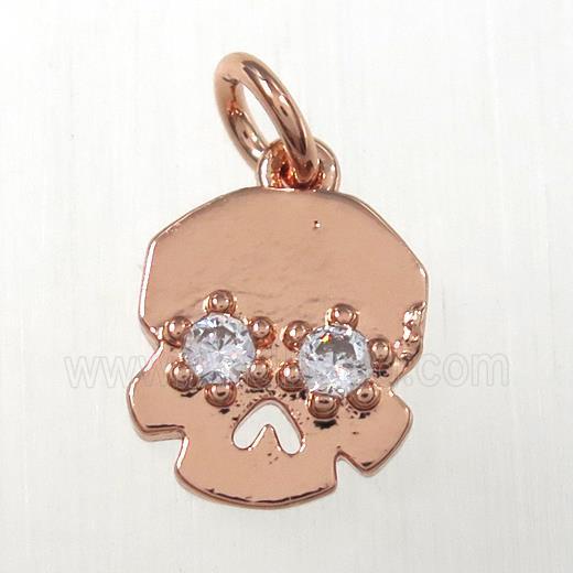 copper skull pendants paved zircon, rose gold