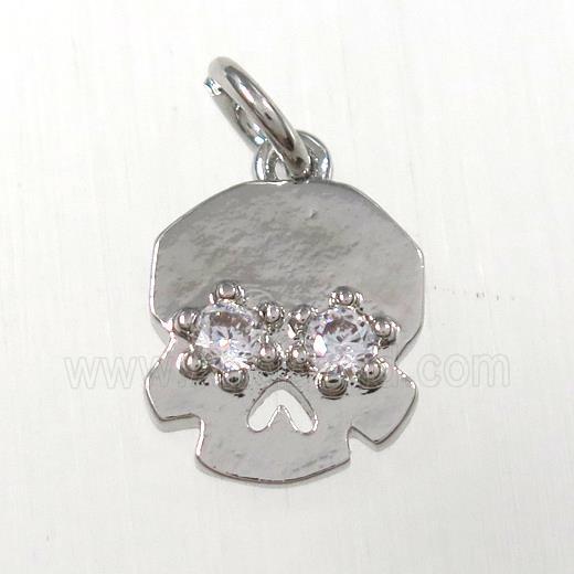 copper skull pendants paved zircon, platinum plated