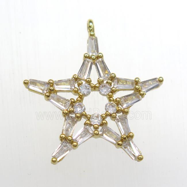 copper star pendant paved zircon, gold plated