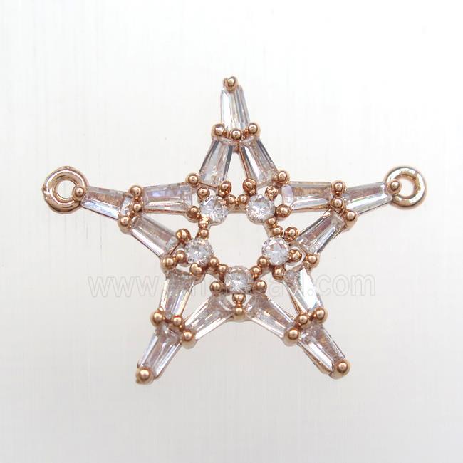 copper star pendant paved zircon with 2loops, rose gold