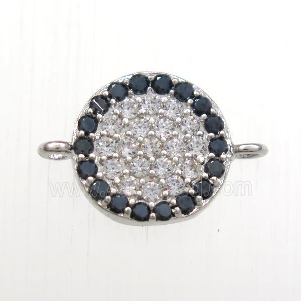 copper circle connector paved zircon, platinum plated