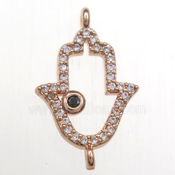copper hamsahand connector paved zircon, rose gold