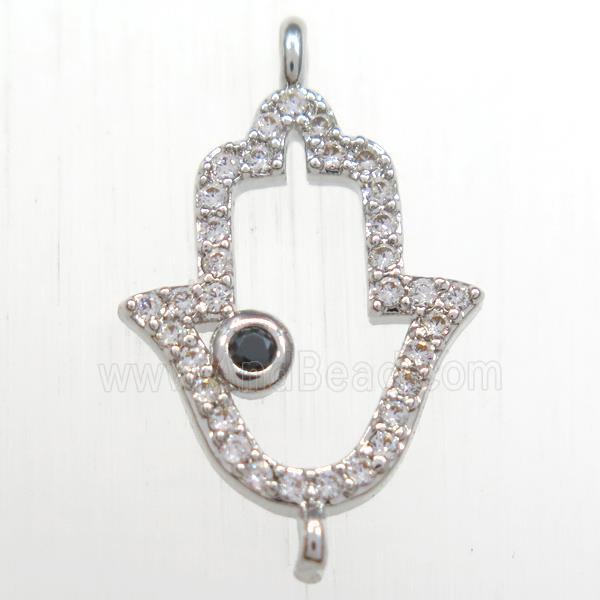 copper hamsahand connector paved zircon, platinum plated