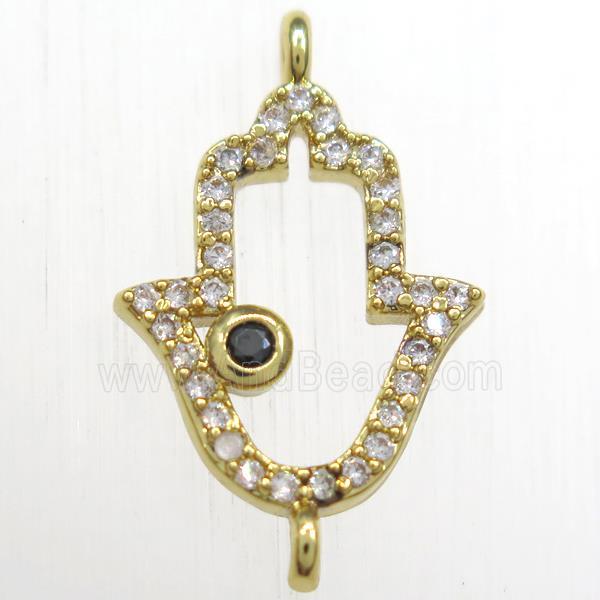 copper hamsahand connector paved zircon, gold plated