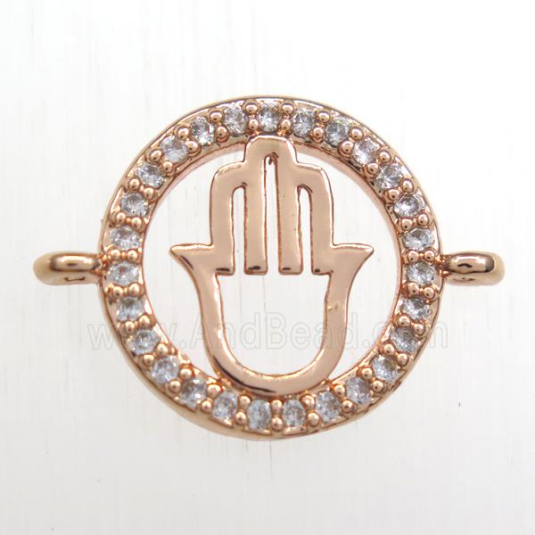 copper hamsahand connector paved zircon, rose gold