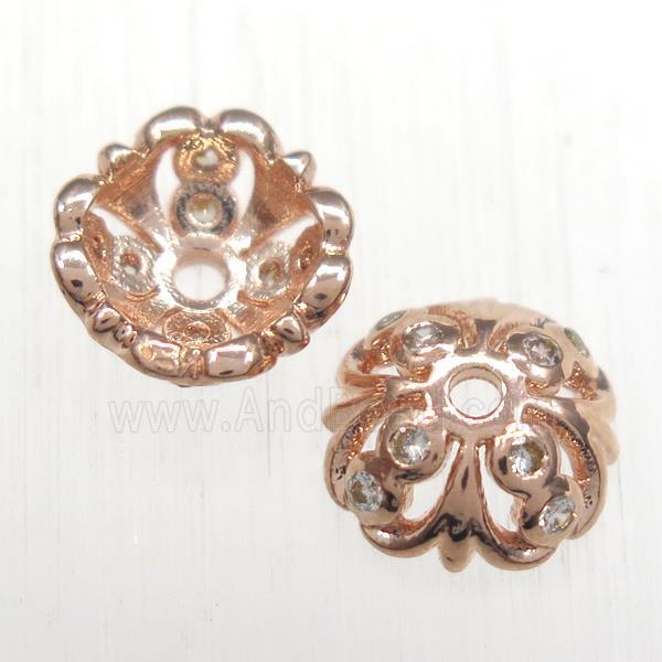 copper beadcaps paved zircon, rose gold