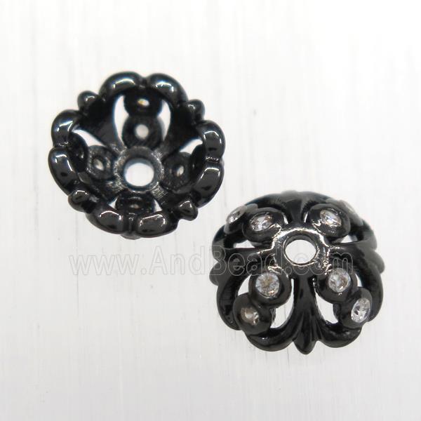copper beadcaps paved zircon, black plated