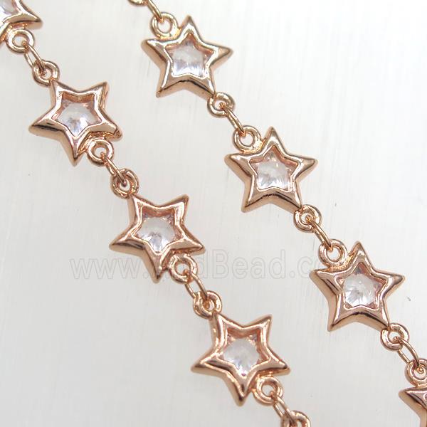 copper star chain pave zircon, rose gold