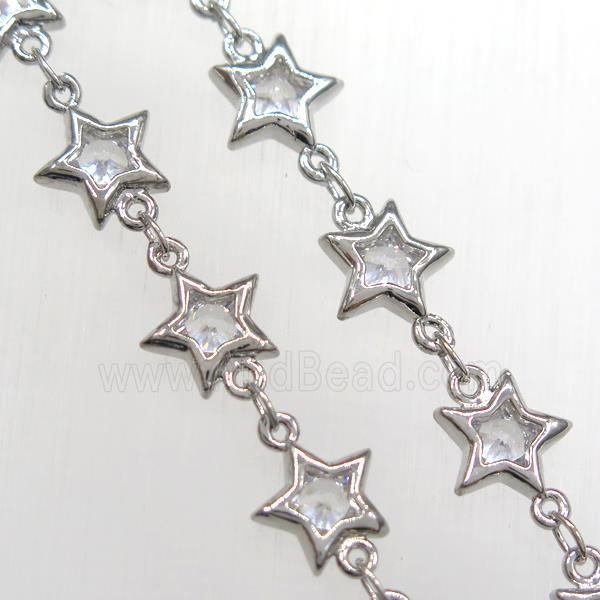 copper star chain pave zircon, platinum plated