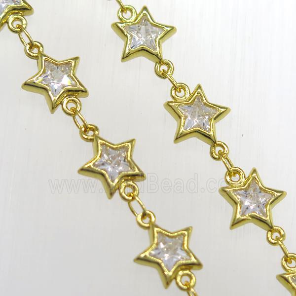 copper star chain pave zircon, gold plated