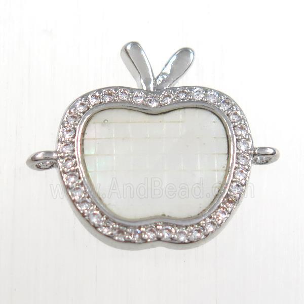 copper apple connector paved zircon, platinum plated