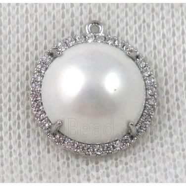 copper pendant paved zircon, pearl, platinum plated
