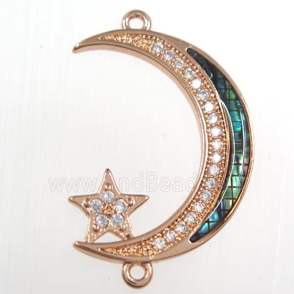copper connector paved zircon with abalone shell, moon star, rose gold