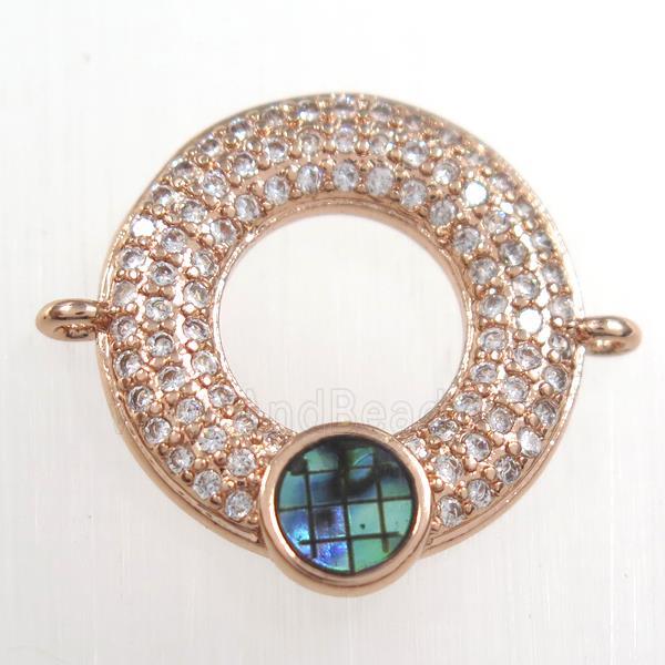 copper donut connector paved zircon with abalone shell, rose gold