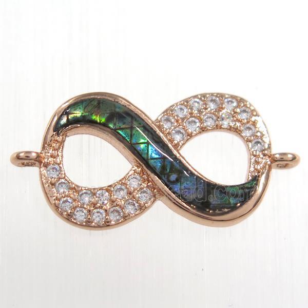 copper infinity connector paved zircon with abalone shell, rose gold