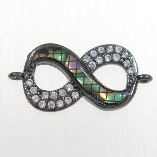 copper infinity connector paved zircon with abalone shell, black plated