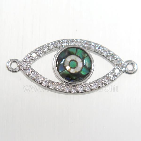 copper eye connector paved zircon with abalone shell, platinum plated