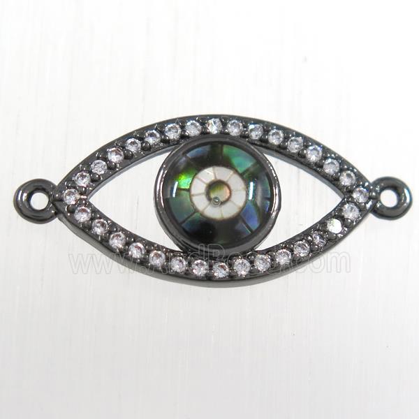 copper eye connector paved zircon with abalone shell, black plated