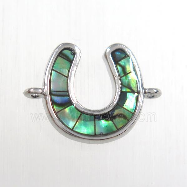 copper U connector with abalone shell, platinum plated
