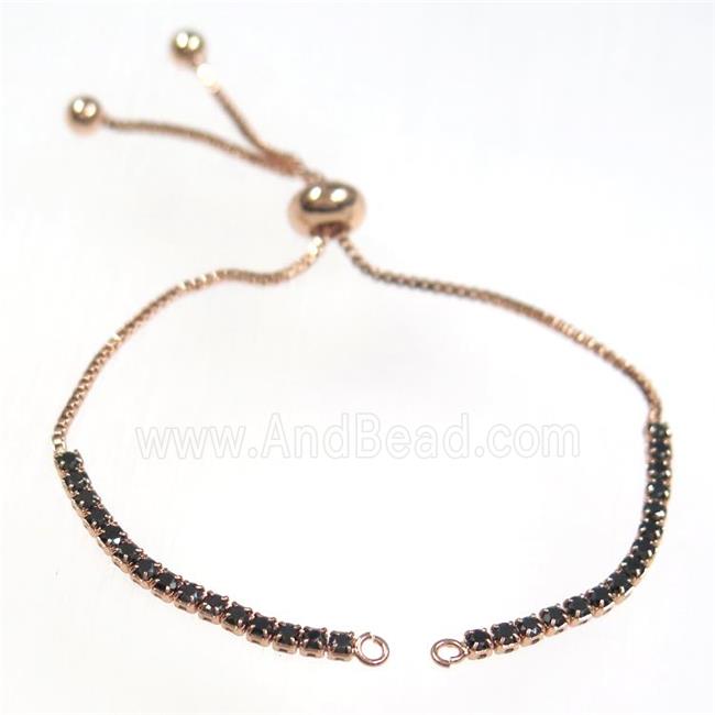copper bracelet chain paved black zircon, rose gold