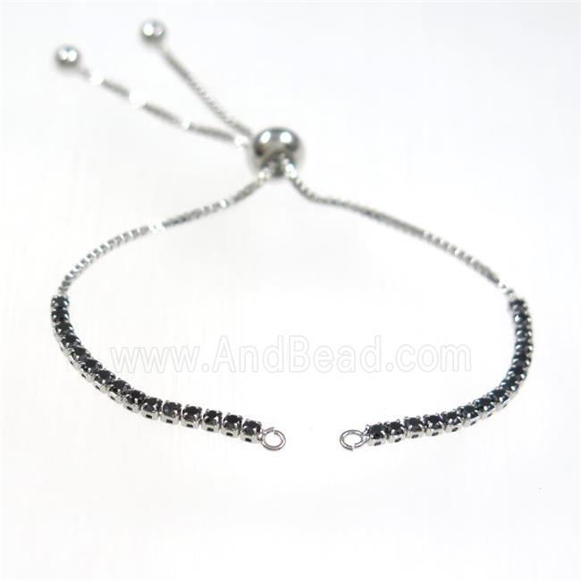 copper bracelet chain paved black zircon, platinum plated
