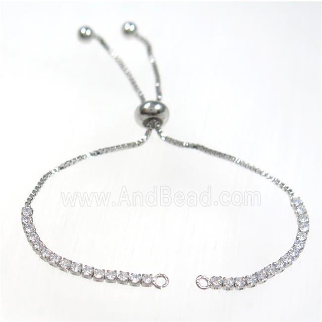copper bracelet chain paved zircon, platinum plated