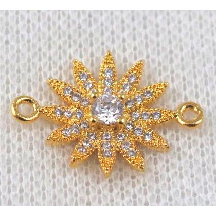 copper sunflower connector paved zircon, gold plated