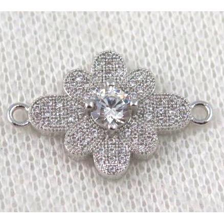 copper flower connector paved zircon, platinum plated