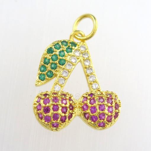 copper strawberry pendant paved zircon, gold plated