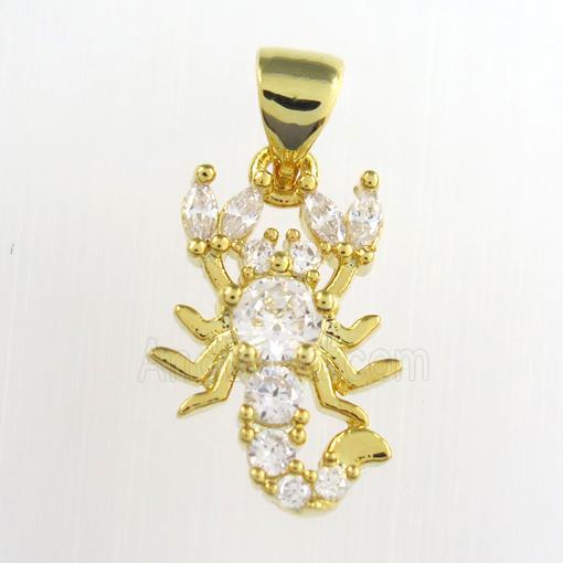 copper zodiac Scorpio pendant paved zircon, gold plated