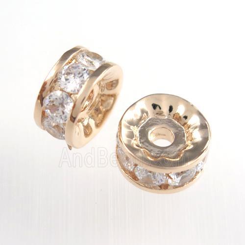 copper rondelle beads paved zircon, rose gold
