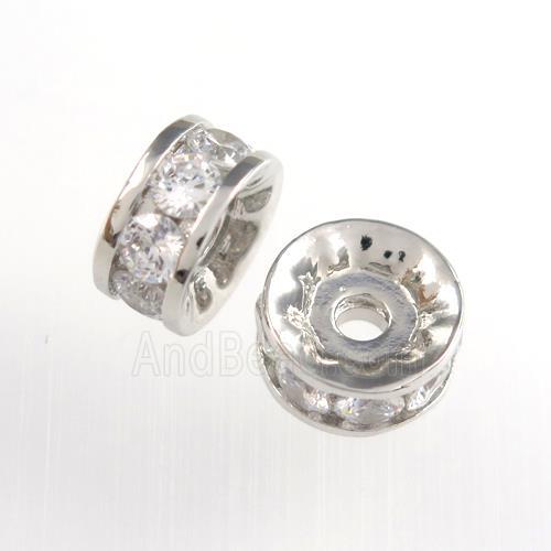 copper rondelle beads paved zircon, platinum plated