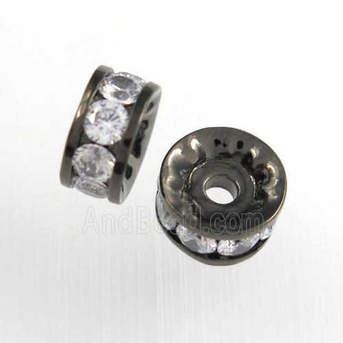 copper rondelle beads paved zircon, black plated
