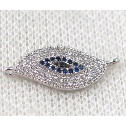 copper eye connector paved zircon, platinum plated