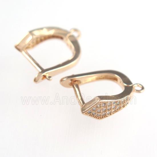 copper earring hook paved zircon, rose gold