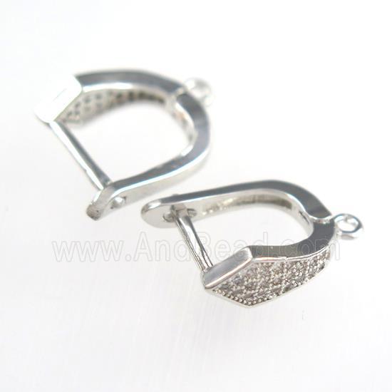 copper earring hook paved zircon, platinum plated